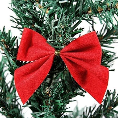 Mini Red Christmas Bows Pack of 24-3.5” x 3.5” Small Bows for Christmas Tree - Red Velvet Bows for Ornaments, Crafts, Candy Canes - Gold Wire Twist Tie for Easy Attachment