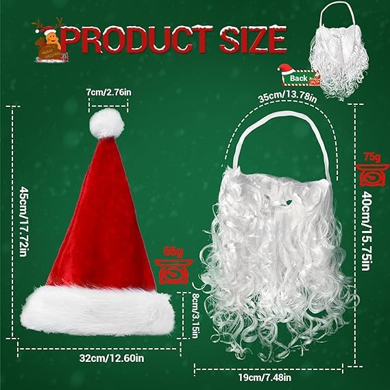 KROGER Santa Hats and Beard for Adults Christmas Costume Decorations Xmas Hats Santa Beard Mask Face Cover for Men Women