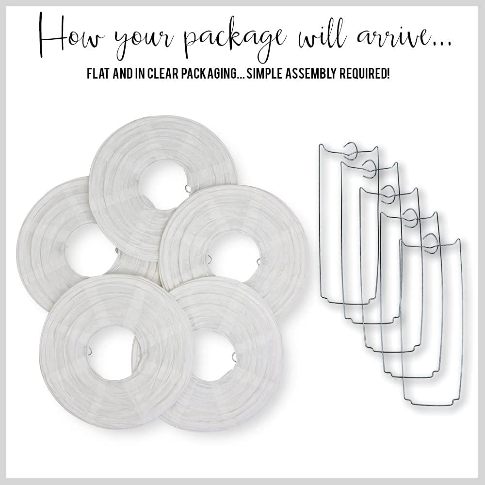 Decoration Round Hanging Ball Paper Lantern Lamps, 12 Inch, (Pack of 5, White)