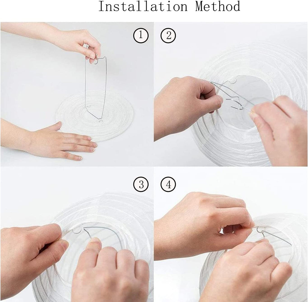 Decoration Round Hanging Ball Paper Lantern Lamps, 12 Inch, (Pack of 5, White)
