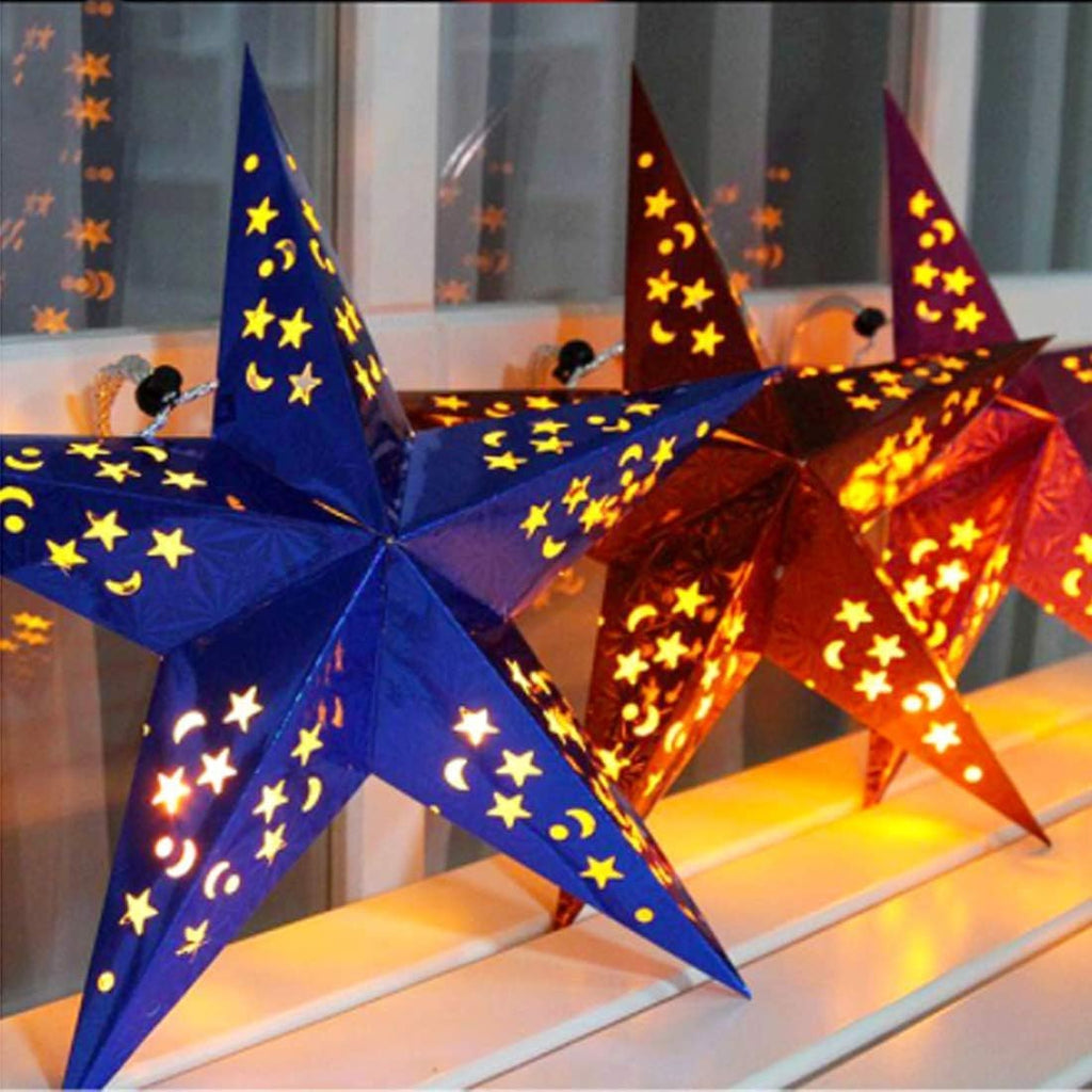 APSAMBR Paper Star Lantern Lampshade Set of 10, 3D Handmade Large Star Pentagram for Christmas Wedding Party, 17.7inch/45cm