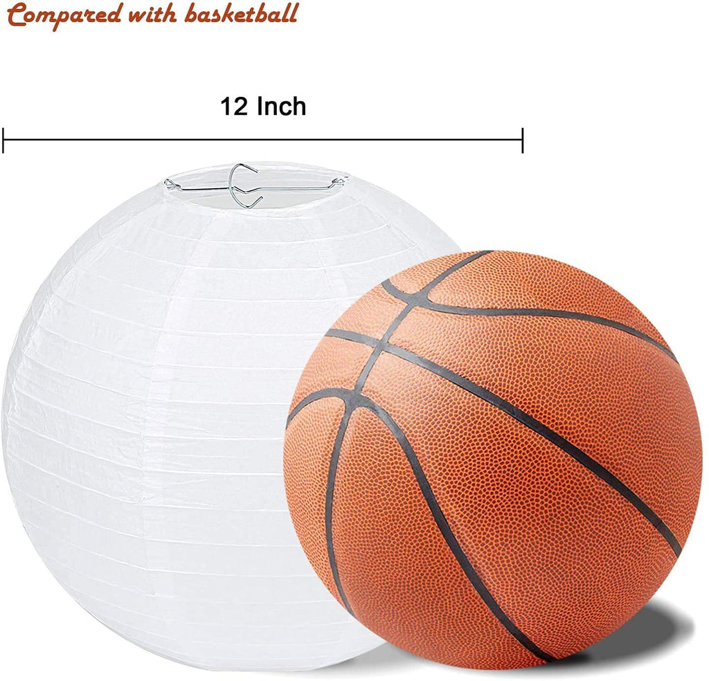 Decoration Round Hanging Ball Paper Lantern Lamps, 12 Inch, (Pack of 5, White)