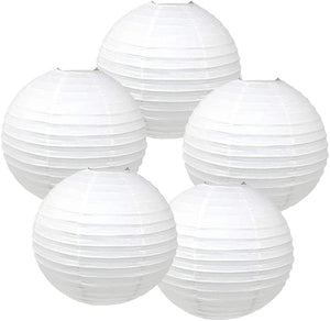 Decoration Round Hanging Ball Paper Lantern Lamps, 12 Inch, (Pack of 5, White)