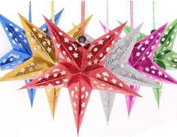 APSAMBR Paper Star Lantern Lampshade Set of 10, 3D Handmade Large Star Pentagram for Christmas Wedding Party, 17.7inch/45cm