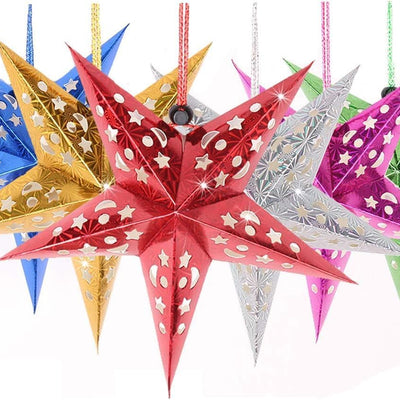 APSAMBR Paper Star Lantern Lampshade Set of 10, 3D Handmade Large Star Pentagram for Christmas Wedding Party, 17.7inch/45cm